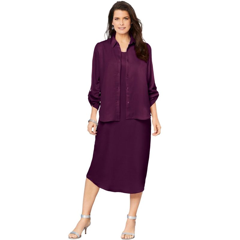 Roaman's Women's Plus Size Three-Quarter Sleeve Jacket Dress Set with Button Front, 1 of 2