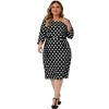 Agnes Orinda Women's Plus Size Formal Polka Dots 3/4 Sleeve Belt Bodycon Dress - 3 of 4