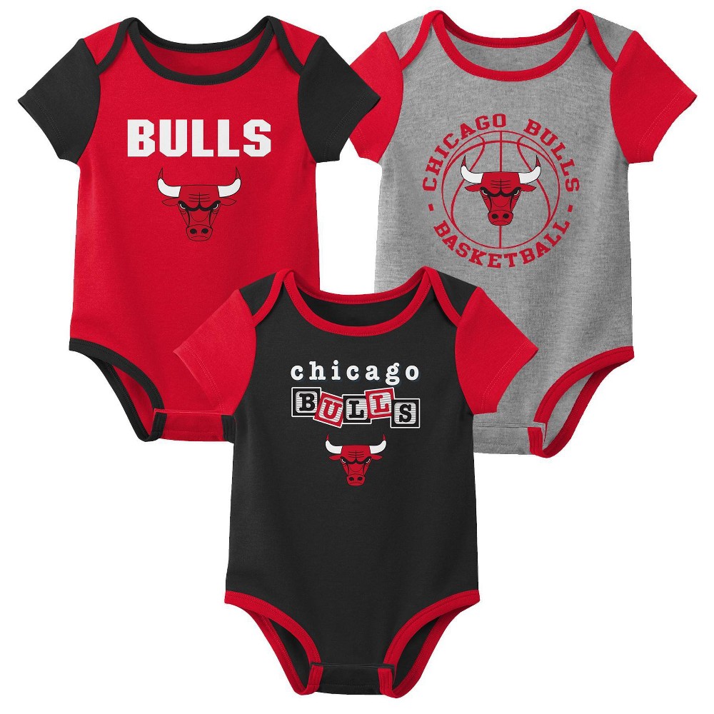 NBA Chicago Bulls Baby Boys' 3pk Bodysuit - 6-9M