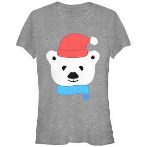 Juniors Womens Lost Gods Christmas Polar Bear T-Shirt - 1 of 3