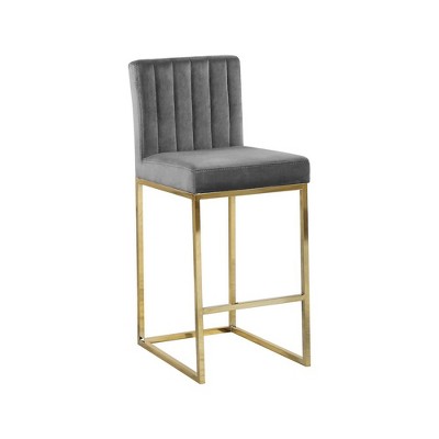 Meridian Furniture,Giselle Grey Velvet Stool