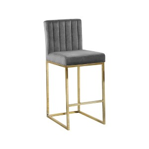 Meridian Furniture,Giselle Grey Velvet Stool - 1 of 4
