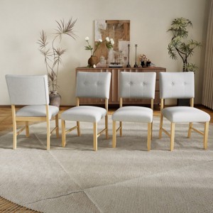Wooden Dining Chairs Set of 4 Modern Fabric Upholstered Kitchen Side Chairs with Solid Wood Legs for Dining Room – The Pop Home - 1 of 4