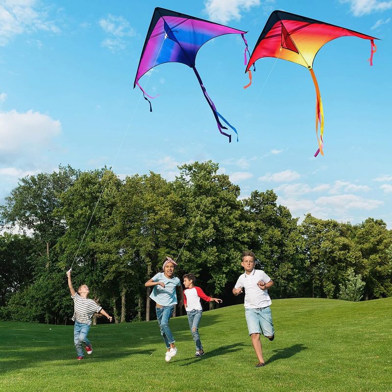 Syncfun 3 Packs Large Delta Kite Orange, Green and Purple, Easy to Fly Huge Kites for Kids and Adults with 262.5 ft Kite String, 4 of 8
