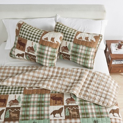 Rustic Woodland Hemlock Green and Brown Twin Quilt Set