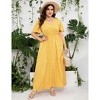 Coolmee Women's Plus Size Maxi Dress Wrap V Neck Short Sleeve High Waist Side Split Flowy A Line Casual Elegant Floral Long Dress - 4 of 4