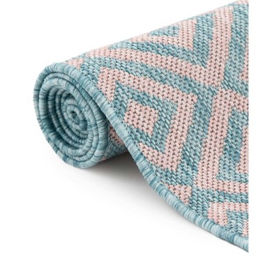Pink and Aqua Geometric 9' x 12' Outdoor Area Rug