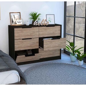 Okak 2-Tone Modern Dresser 42.1" W 6-Drawer Chest with Bottom Cabinets, Full Extension Rails for Smooth Access, Contemporary Bedroom Furniture - 1 of 4