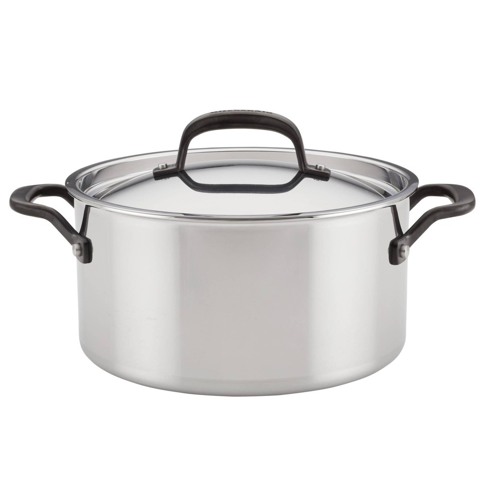 Photos - Pan KitchenAid 6qt 5-Ply Clad Stainless Steel Induction Stockpot with Lid Silv 
