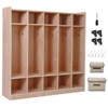 5 Section Wooden Coat Locker Cubby with 5 Hooks, 4 Wheels, 2 Organizers, for Home, School, Natural, Easy to Assemble - 2 of 4