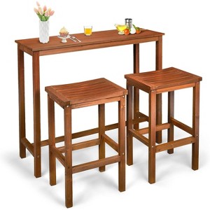 VINGLI 3-Piece Fir Wood Outdoor Bar Table and Chairs Set, Outdoor Bar Height Table with 2 Bar Stools Patio Bistro Set for Garden Balcony Backyard - 1 of 4
