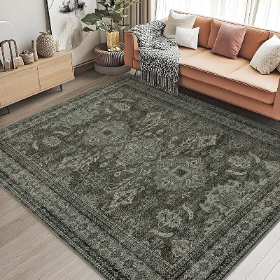 Washable Rugs Nursery Distressed Vintage Office Carpet Oriental Home Decor Low Pile Neutral Soft Area Rug Non Slip Farmhouse Floor Cover