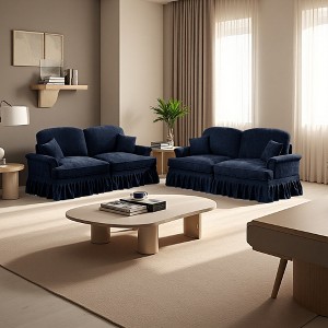Classic 2-Piece Modular Chenille Sofa Set with 2-Seater + Loveseat, Flared Arms & Skirts - 1 of 4