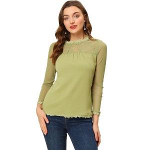 INSPIRE CHIC Women's Elegant Lace Sleeve Scalloped Trim Summer Casual Chiffon Blouse - 1 of 4