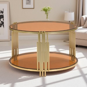 31.5" Glass-Top Drum Coffee Table with Gold Base - 1 of 4