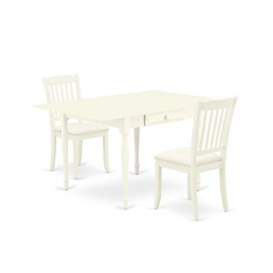 HomeStock 3-Piece Linen White Finish Solid Wood Top With Dropleaf Dining Table Set - 1 of 4