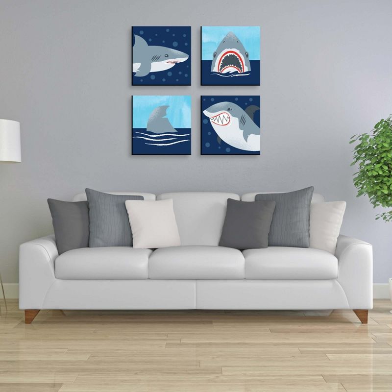 Big Dot of Happiness Shark Zone - Kids Room and Home Decor - 11 x 11 inches Wall Art - Set of 4 Prints for Kid's Room, 3 of 9