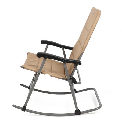Tan Steel Frame Outdoor Rocking Chair with Cushions