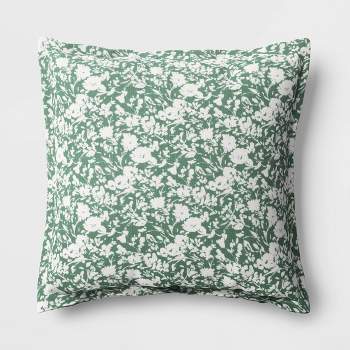 20"x20" Ditsy Floral Square Indoor Outdoor Throw Pillow Green/White - Threshold™ designed with Studio McGee