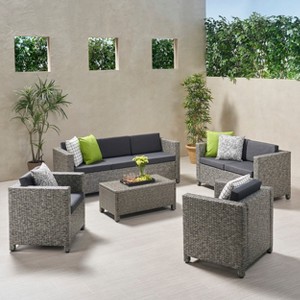 Christopher Knight Home Puerta Outdoor Wicker 7 Seater Sofa Chat Set with Water Resistant Cushions - 1 of 4
