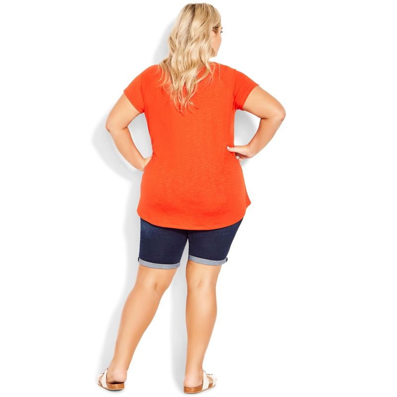 Women's Plus Size 3 Bar V-Neck Top - orange | AVENUE, 4 of 7