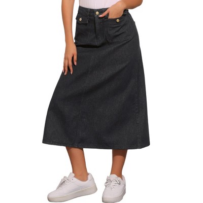 Allegra K Women's Casual High Waist A Line Jean Skirt