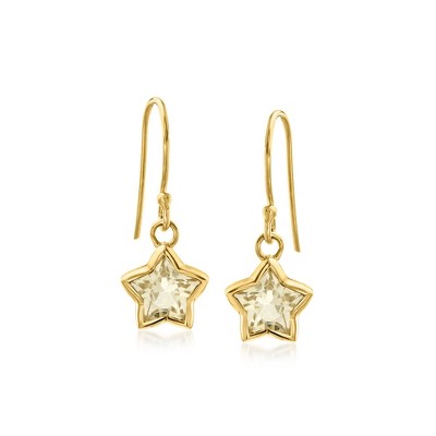 Ross-Simons 2.20 ct. t.w. Lemon Quartz Star Drop Earrings in 18kt Gold Over Sterling