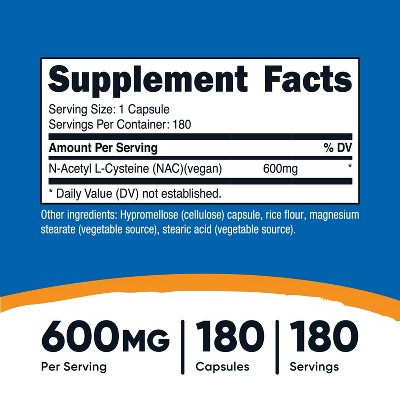 Nutricost N-Acetyl L-Cysteine (NAC) Capsules (600 MG) (180 Capsules), 2 of 6