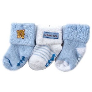 Luvable Friends Baby Boy Socks Set, Blue Bear, 0-6 Months - 1 of 1