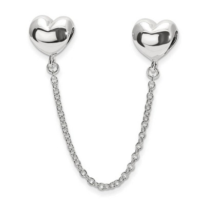Black Bow Jewelry Sterling Silver Security Chain with Polished Heart Bead Charm