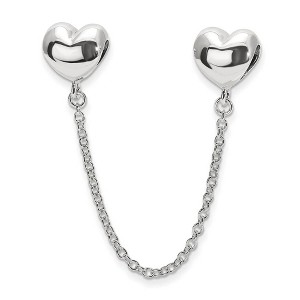 Black Bow Jewelry Sterling Silver Security Chain with Polished Heart Bead Charm - 1 of 3