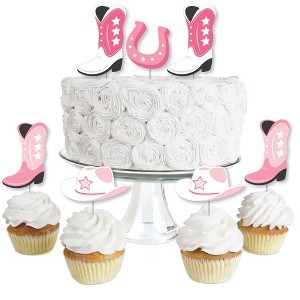 Big Dot of Happiness Rodeo Cowgirl - Dessert Cupcake Toppers - Pink Western Party Clear Treat Picks - Set of 24 - 1 of 4