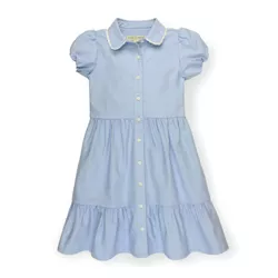 Hope & Henry Girls' Short Sleeve Tiered Oxford Dress, Infant, 18-24 Months