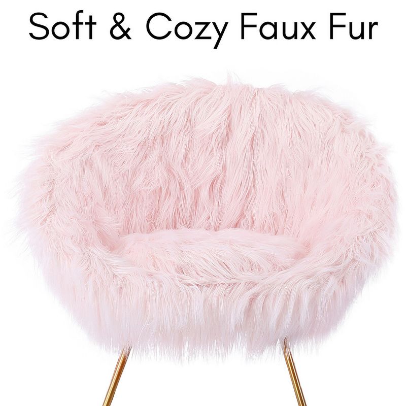 BirdRock Home Pink Faux Fur Papasan Chair with Pale Gold Legs, 2 of 3
