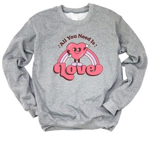 Simply Sage Market Women's Graphic Sweatshirt All You Need Is Love Heart Rainbow - 1 of 3