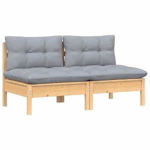 vidaXL 2-Seater Patio Sofa with Gray Cushions, Solid Pinewood Construction, Flexible Modular Design, Weather Resistant, Perfect for Outdoor Use - 1 of 4