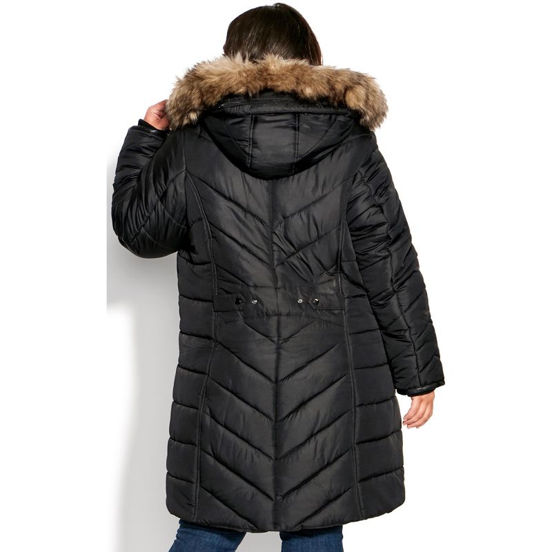 Women's Plus Size Chevron Long Puffer Coat - black | AVENUE, 2 of 4
