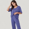 Anna-Kaci Lounge Women's Short Sleeve V-Neck Pajama Set with Relaxed Fit Knit Top and Wide Leg Lounge Pants - 4 of 4