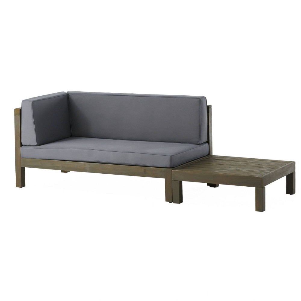 2pk Oana Outdoor Acacia Wood Left Arm Loveseat & Coffee Table with Cushion Gray/Dark Gray - Christopher Knight Home: Patio Chat Set