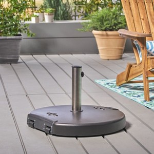 Okak Round Umbrella Base with Stainless Steel Collar, Patio Umbrella Stand with Concrete Weight, Outdoor Umbrella Base for Garden, Backyard, Black - 1 of 4