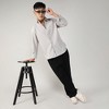 Campus Sutra Men Men's Greige Textured Ruched Shirt - 3 of 3