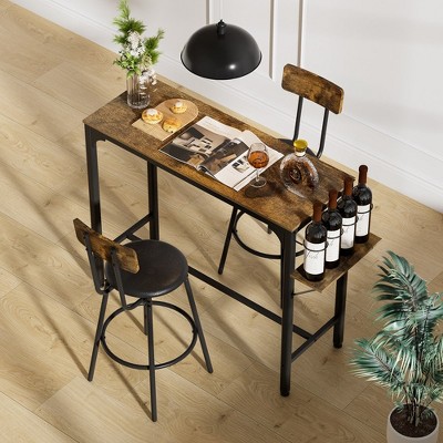 3 Piece Dining Table Set for 2, Wood Pub Dining Table Set, Counter Height Table and Chairs Set, Wood Bistro Set for Kitchen Dining Room