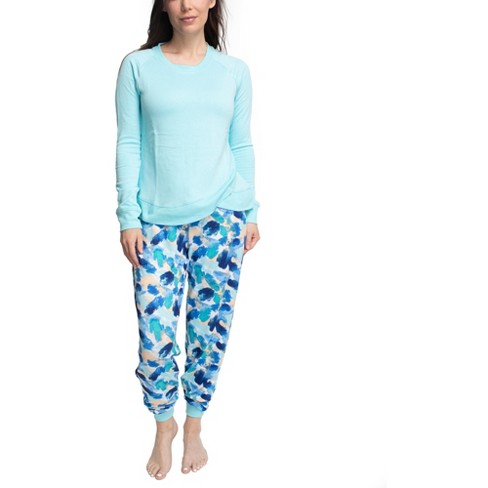 Blis Women's Crew Neck Pajama Set With Jogger Black Large : Target