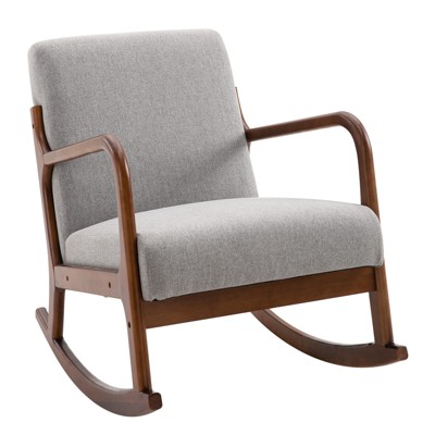 HOMCOM Upholstered Rocking Armchair with Wood Base and Linen Fabric Padded Seat for Living Room, Gray