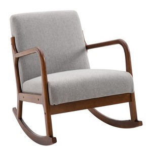 HOMCOM Upholstered Rocking Armchair with Wood Base and Linen Fabric Padded Seat for Living Room, Gray - 1 of 4