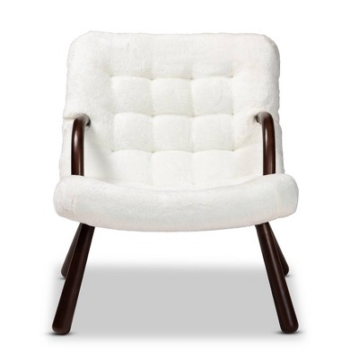 Eisa White Sherpa Upholstered Wood Accent Chair