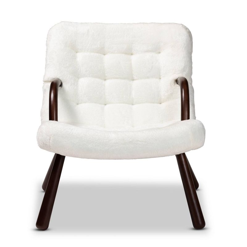 Eisa Faux Shearling Upholstered and Wood Accent Chair White/Walnut Brown - Baxton Studio, 4 of 10