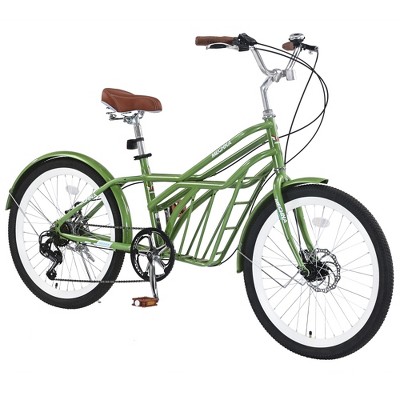 YONWAY 24 Inch Cruiser Bike, 6 Speeds Hybrid Bikes With Dual Disc Brake Suitable For Leisure Riding And Long-distance Commuting