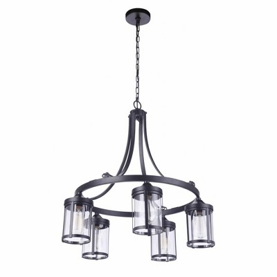 Flat Black Crystal Cylinder 5-Light Chandelier