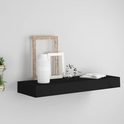 vidaXL Floating Wall Shelf with Drawer Black 31.5 in.x9.8 in.x3.1 in.